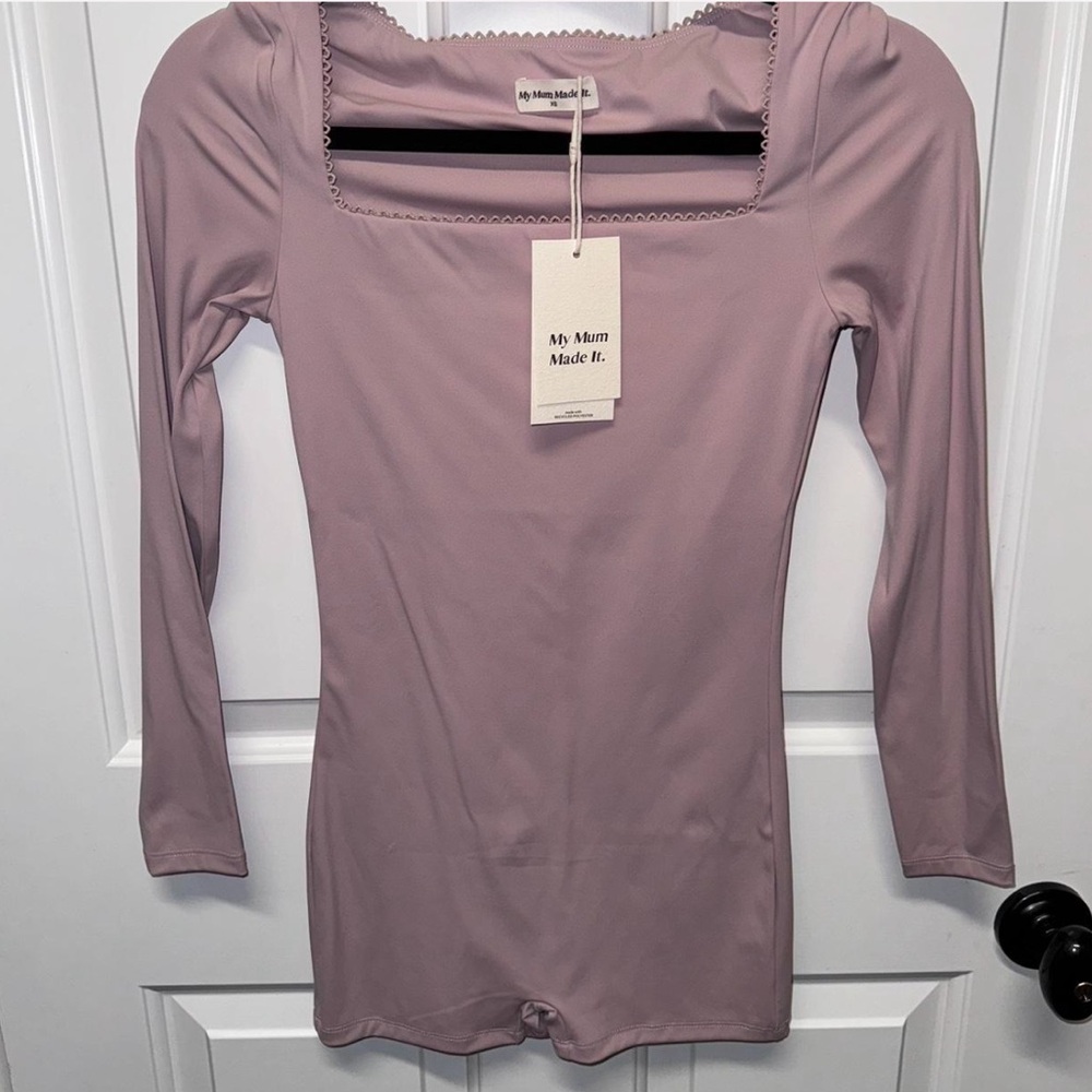 My mum made it long sleeve square neck unitard in rose pink
